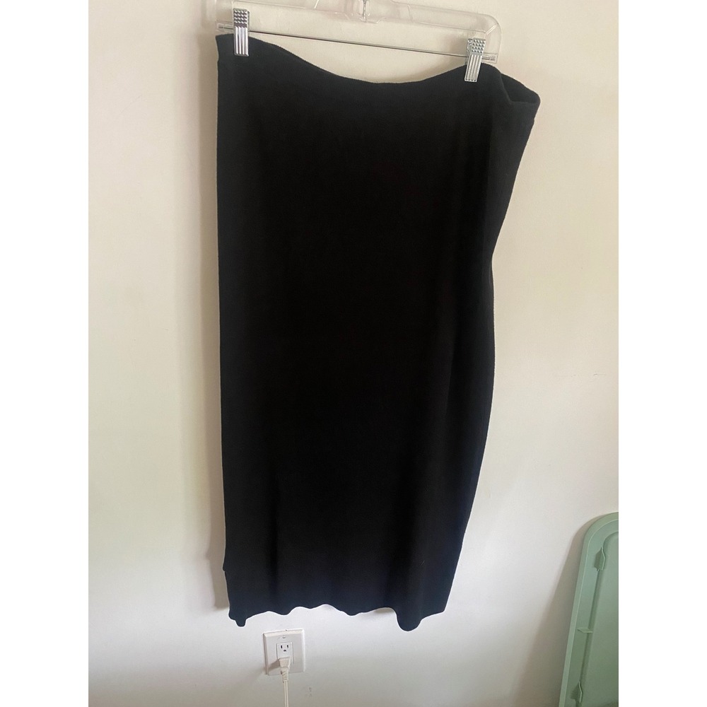 Norton Studio Black Knit Midi Skirt Womens XL Elastic Waist Acrylic Nylon Ribbed